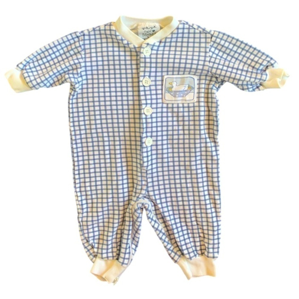 New Potatoes Duck Blue White Long Sleeve Striped Onesie Size 3mos